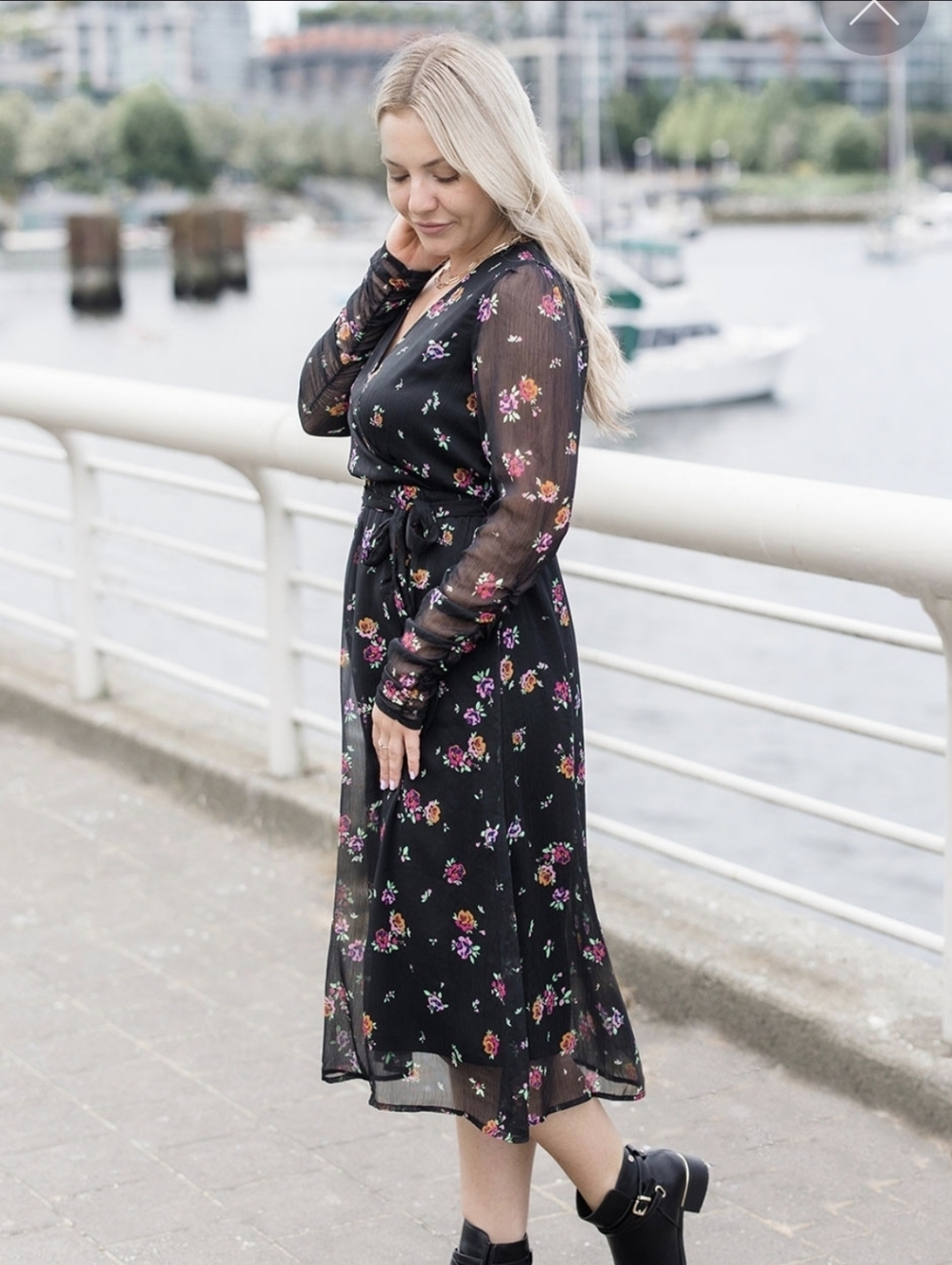 Vero Moda Black Floral Long Sleeve Wrap-front Dress